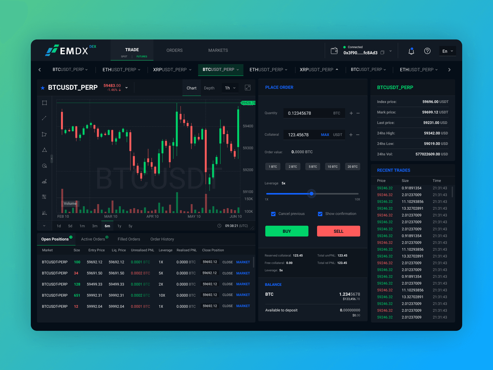 Crypto Derivatives Trading Screen for EMDX Crypto Exchange