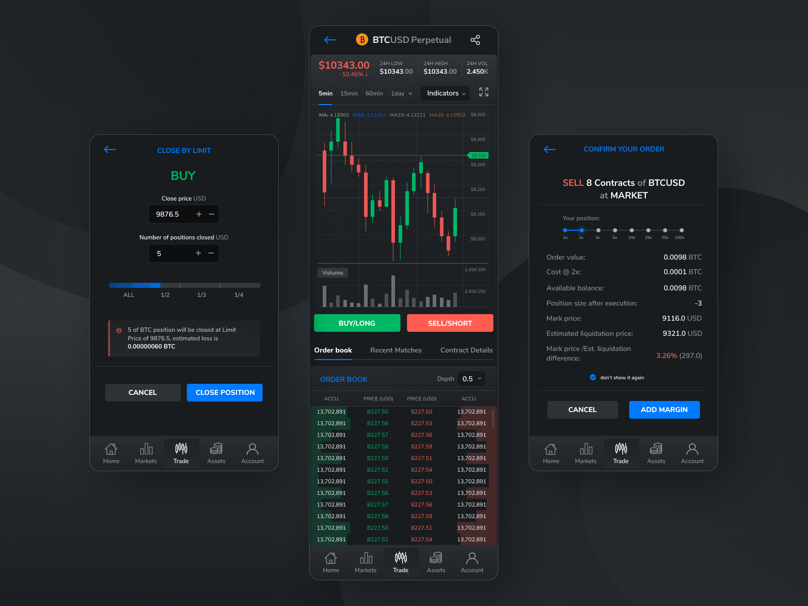 Mobile Trading Screens for DueDEX Crypto Exchange