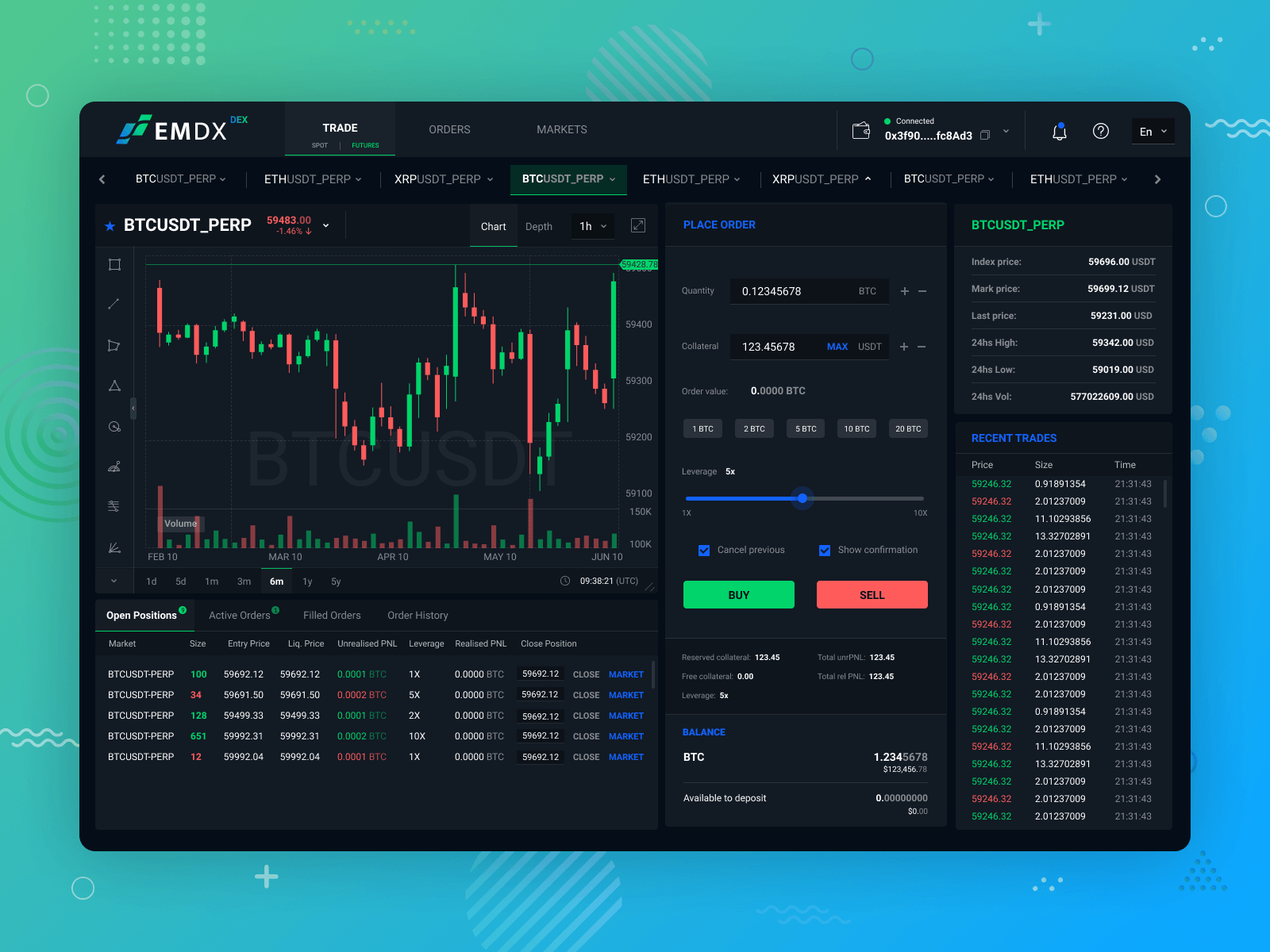 Crypto Derivatives Trading Screen for EMDX Crypto Exchange