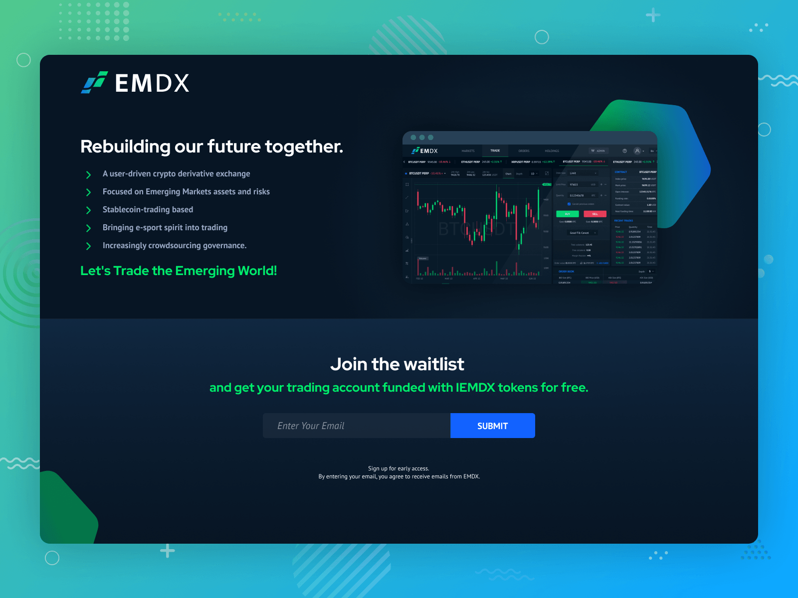 Early Access Waitlist Page for EMDX Crypto DEX