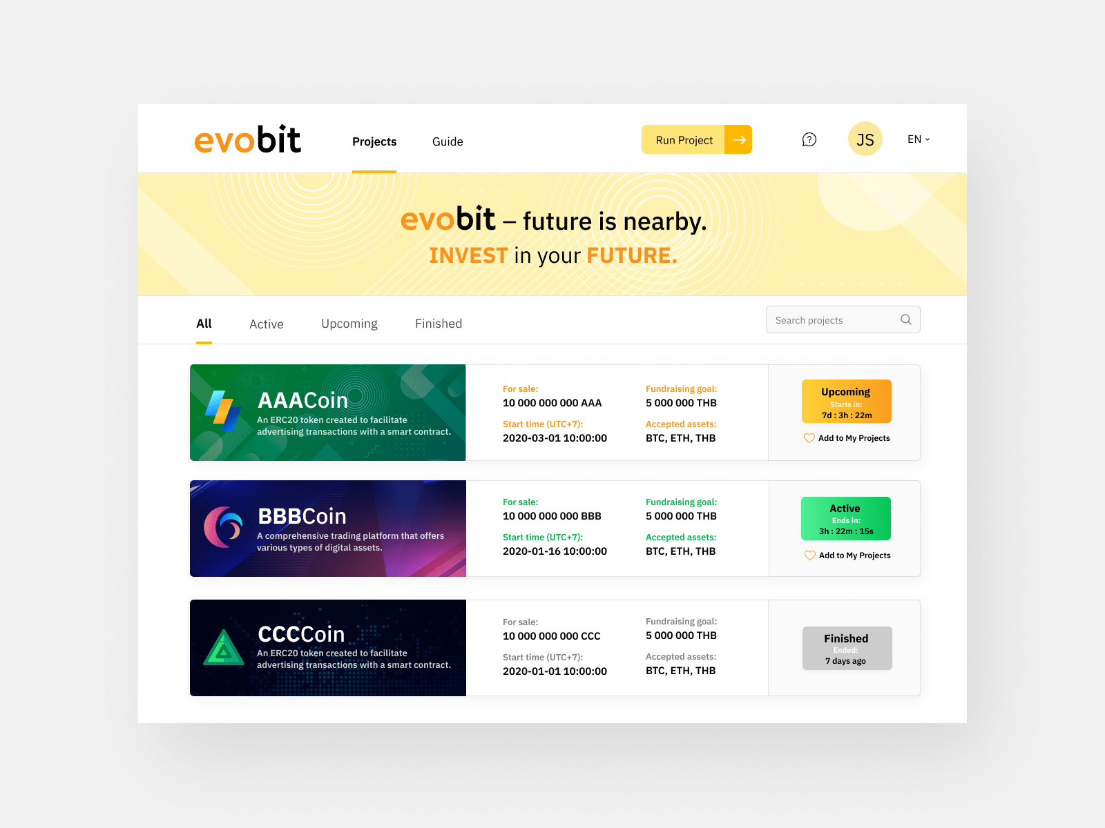 Token Sales Overview Page Design - evoBit Launchpad