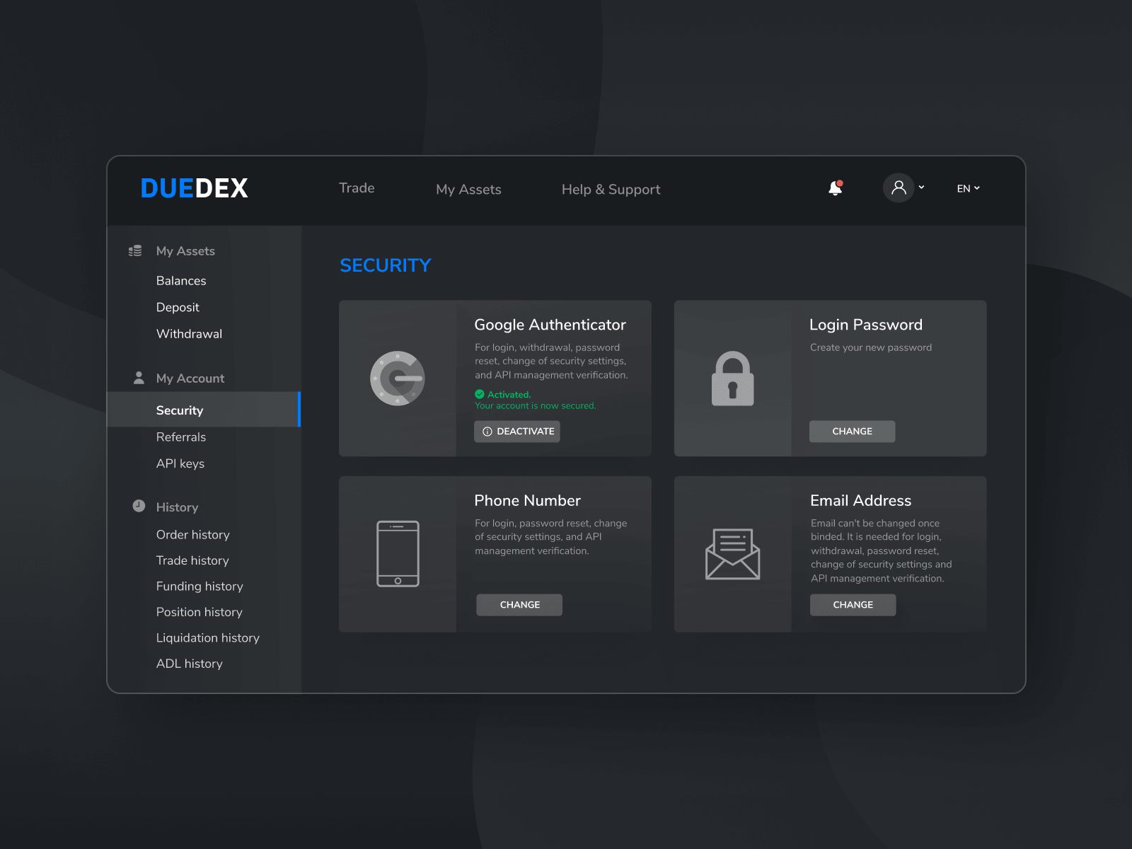 DueDEX Exchange - Security Management UI