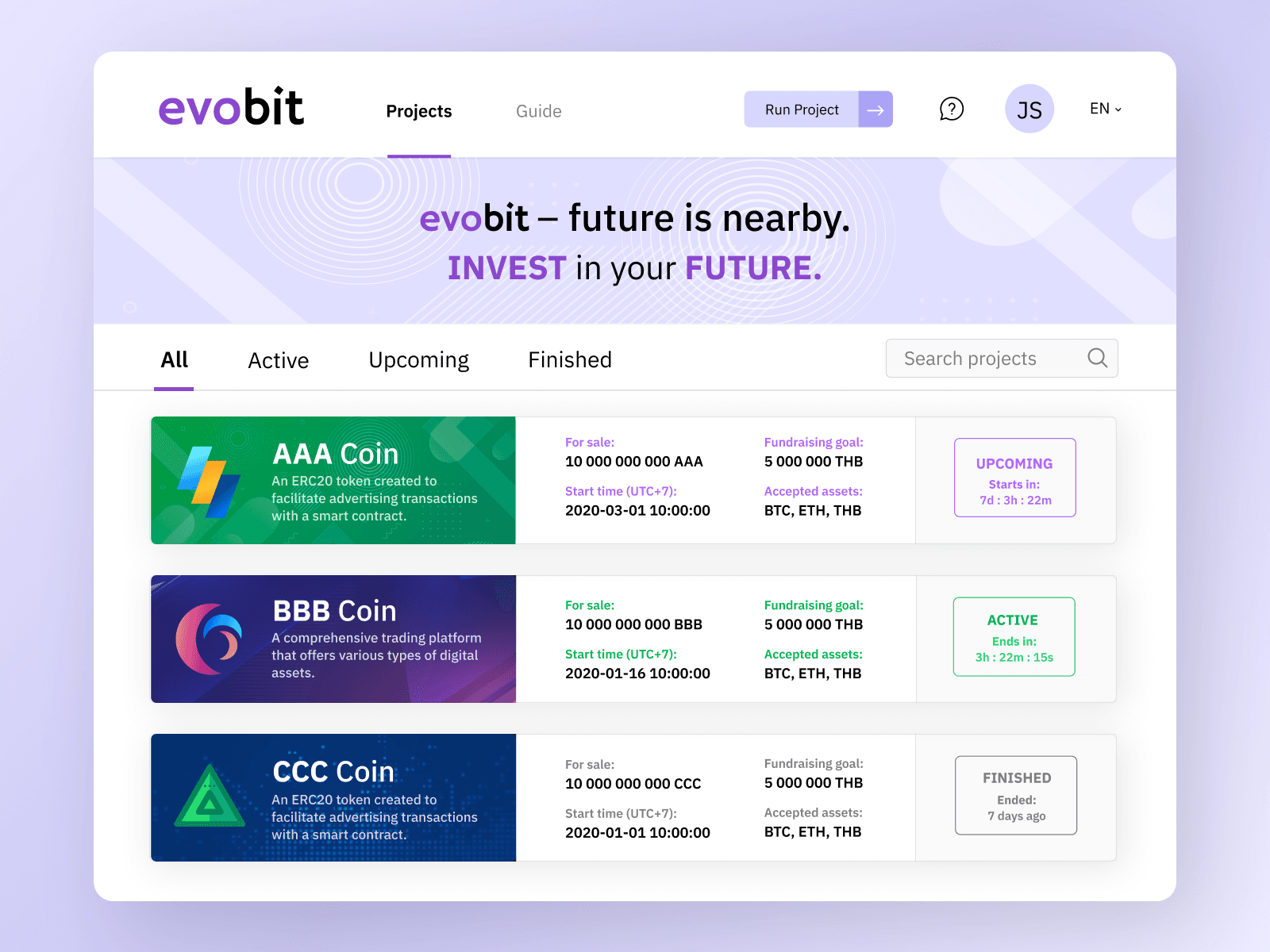 Token Sales Overview Page Design - evoBit Launchpad